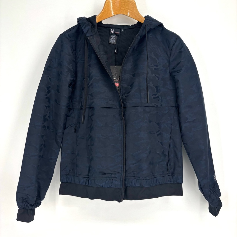 Spyder NWT Dark Blue & Black Camo Reflective Water Repellent Lined Jacket, Small